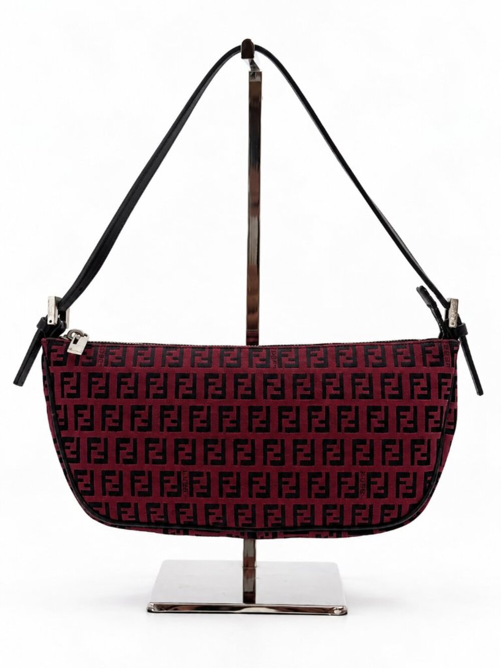 Fendi Vintage Zucca FF Red Black Shoulder Bag Baguette Style